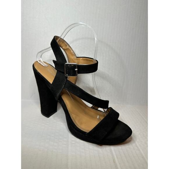 Report Suede Size 9 Strappy High Heel Shoes Black Quiet Luxury Party - Picture 2 of 12